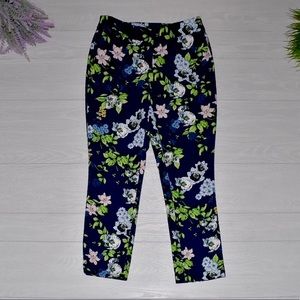 Leyla Women’s Beautiful Crepe Navy-Blue Floral Pants Size 4